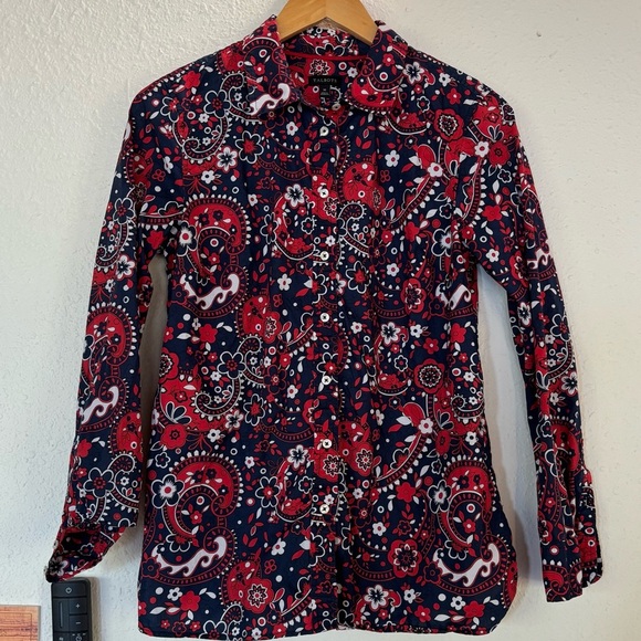 Talbots Navy and Red Paisley Button Down Shirt - Picture 1 of 8